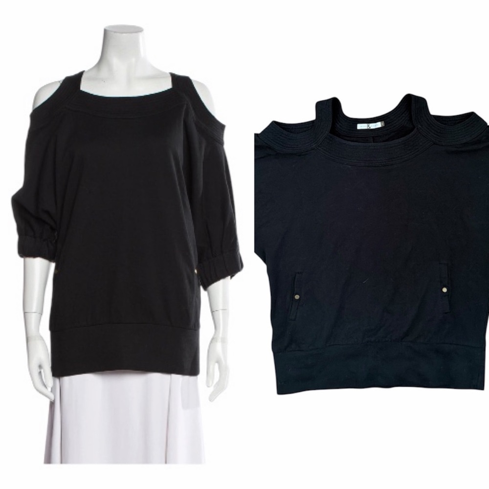 Mike & Chris Blk Sq. Neck Cut Out Shoulders Sweatshirt Pockets Made In USA  SZ S
